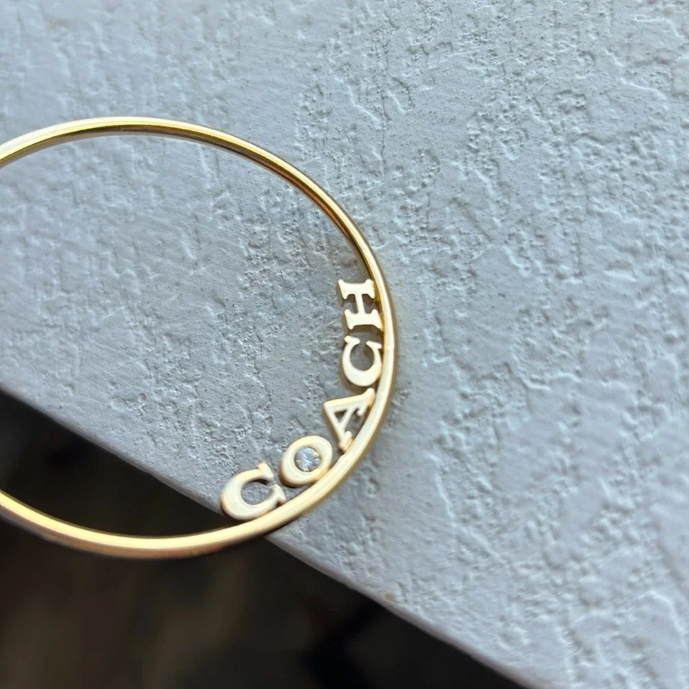 New Coach Signature Medium Large Hoop Earrings Gold with Rhinestone - Picture 4 of 10